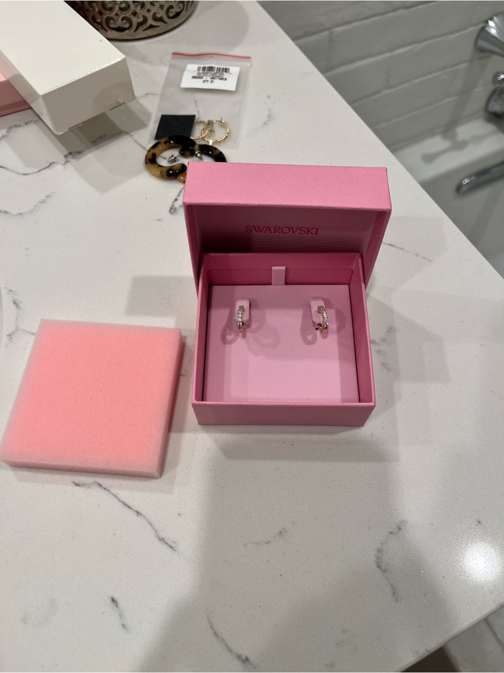 Swarovski Pink Crystal Mini Hoop Earrings in Rose Gold